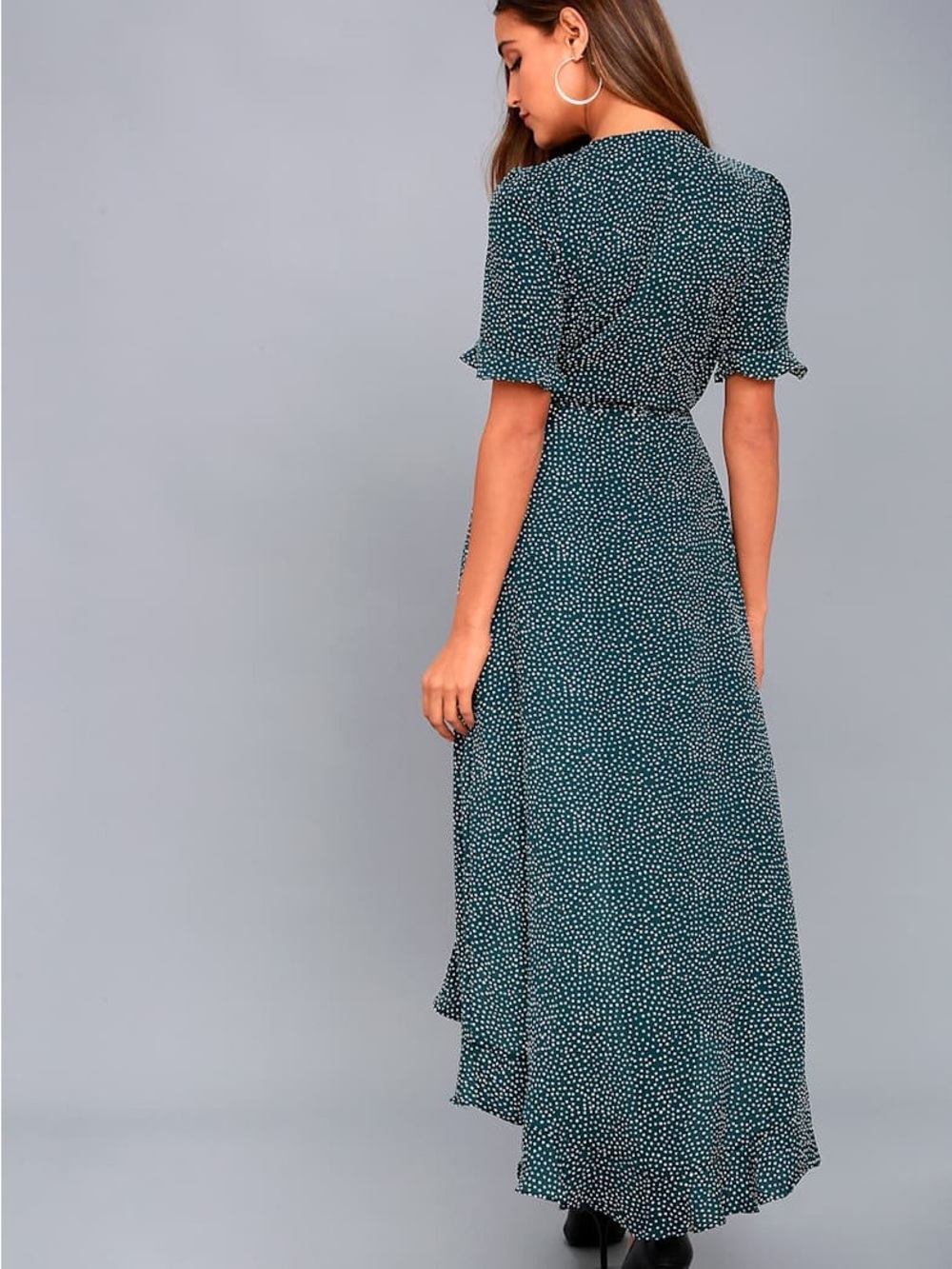 Lulus Women's Teal Polka Dot Wrap Maxi Dress - Picture 2 of 6